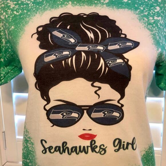 Seahawks Girl Handmade Bleach Dye Handmade Graphic Tee - Picture 1 of 4